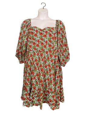 Davi and Dani Green Red Floral Smocked Mini Dress Womens Plus Size 3XL NWT